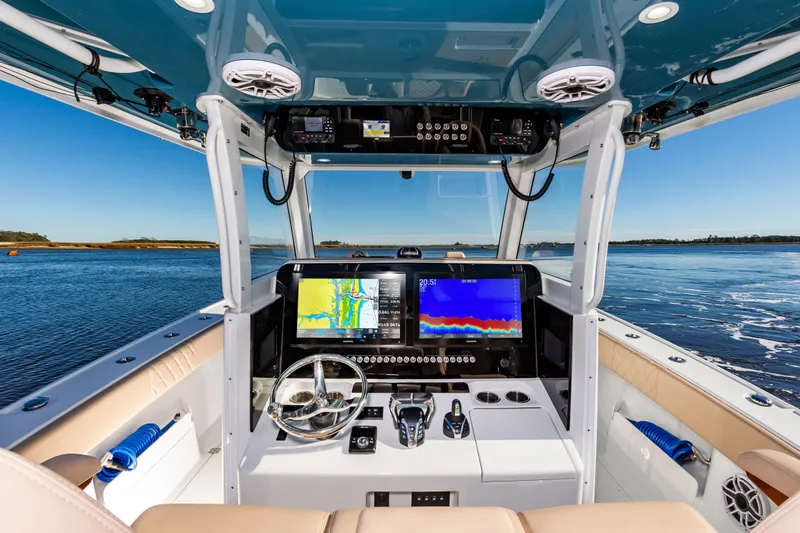 Krusty Krab II Yacht Photos Pics Interior view of 2025 Freeman 38 boat with modern navigation.