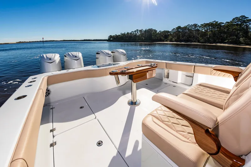 Krusty Krab II Yacht Photos Pics Luxurious interior of Freeman 38 yacht, 2025 model, on calm waters.