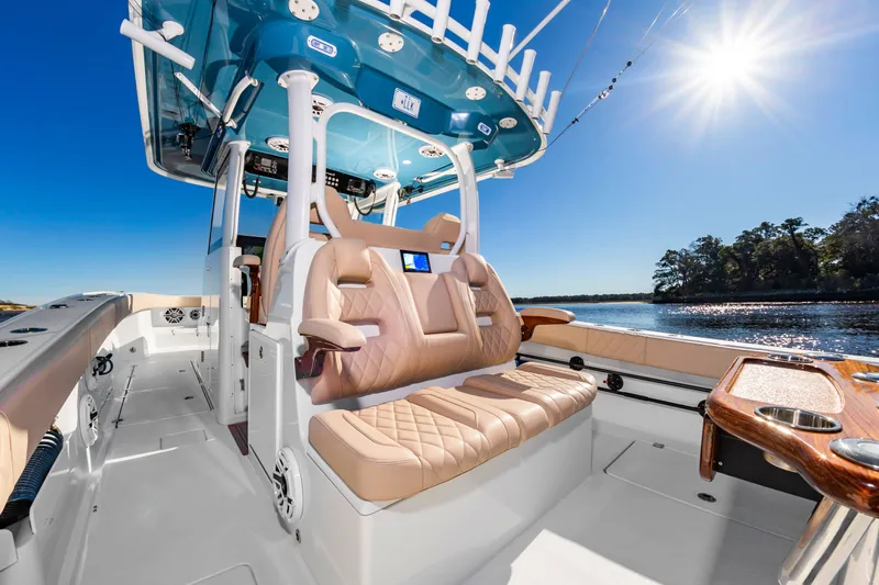 Krusty Krab II Yacht Photos Pics Luxurious interior of Freeman 38 yacht, 2025 model, under sunny weather.