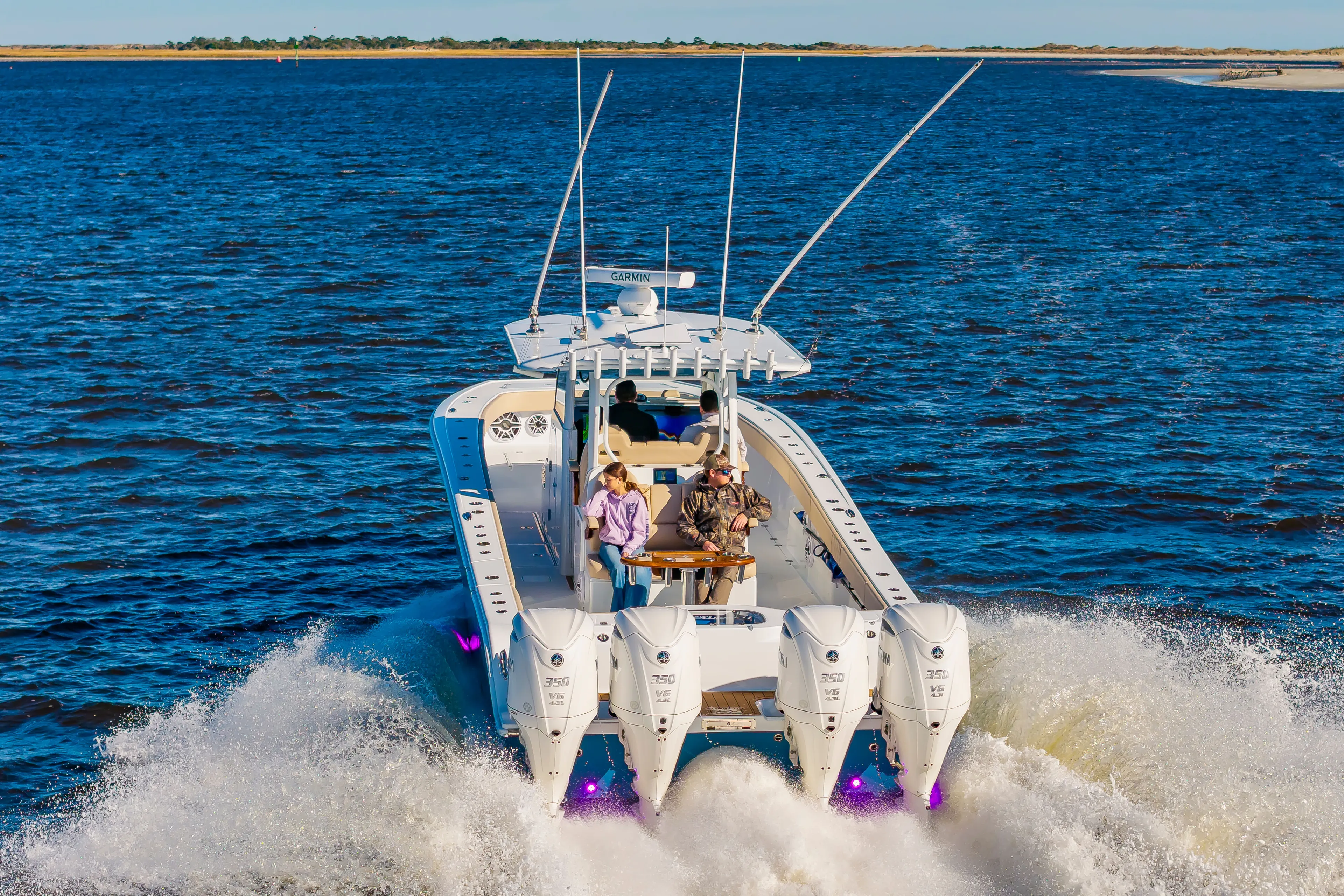 Krusty Krab II Yacht Photos Pics Freeman 38 boat 2025 on water with four engines.