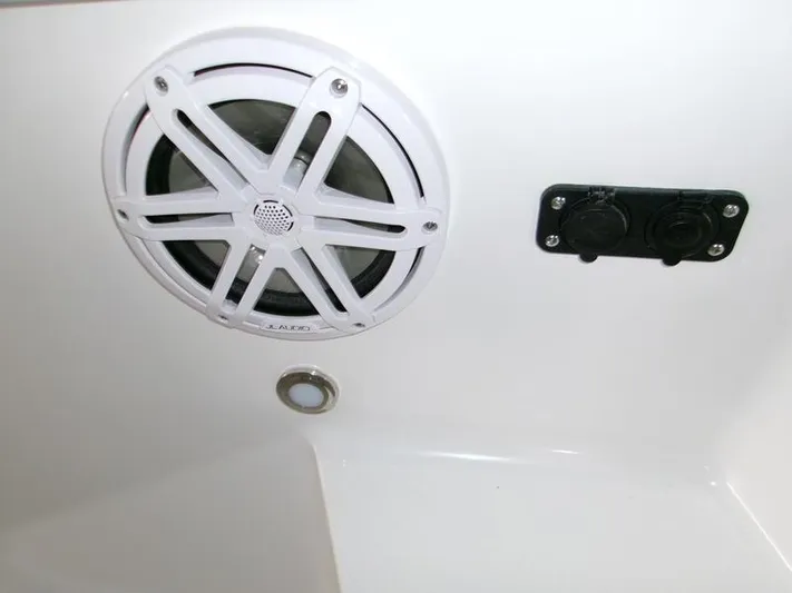  Yacht Photos Pics Speaker and outlets on 2026 Blackfin 242 HB boat interior.