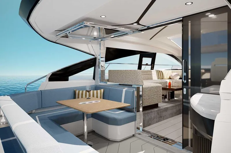 New Model For 2026 Yacht Photos Pics Luxurious interior of 2026 Fairline Targa 47 GT yacht.