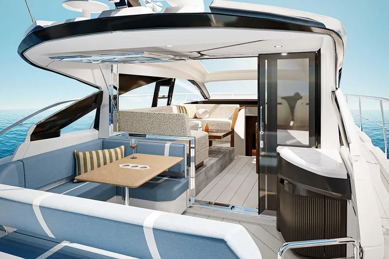 New Model For 2026 Yacht Photos Pics Luxurious interior of Fairline Targa 47 GT yacht, year 2026.