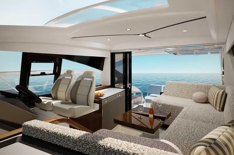 New Model For 2026 Yacht Photos Pics Luxurious interior of Fairline Targa 47 GT yacht, 2026 model.