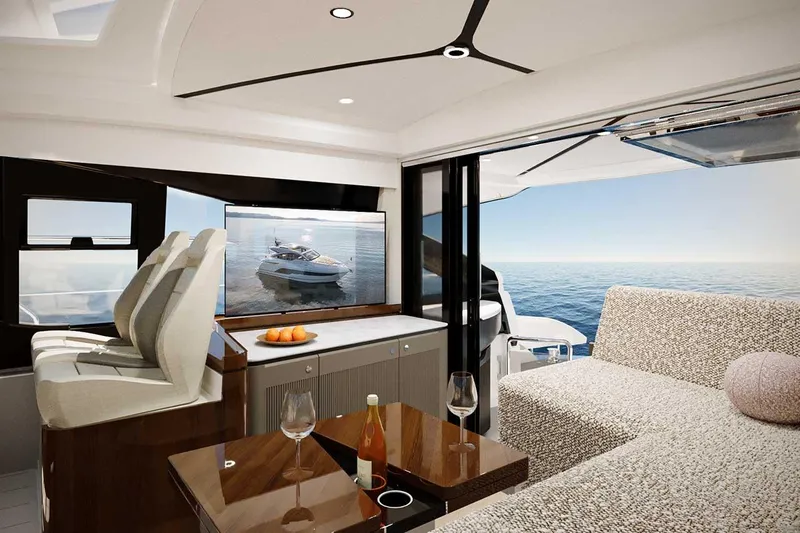 New Model For 2026 Yacht Photos Pics Luxurious interior of Fairline Targa 47 GT yacht, model year 2026.