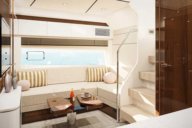 New Model For 2026 Yacht Photos Pics Luxurious interior of Fairline Targa 47 GT yacht, year 2026.