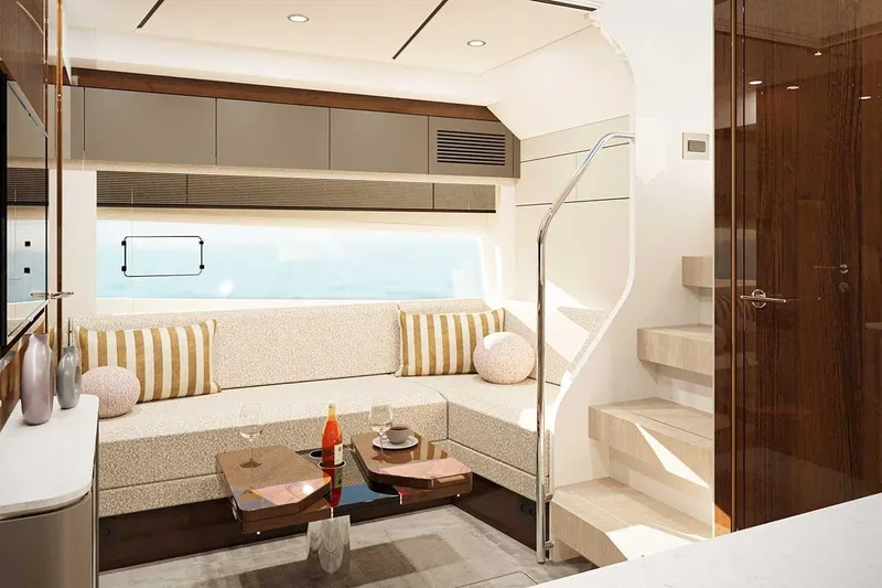 New Model For 2026 Yacht Photos Pics Interior of Fairline Targa 47 GT 2026 with elegant seating area.