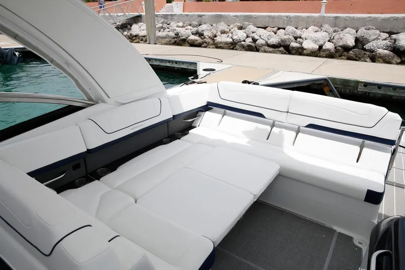  Yacht Photos Pics Manufacturer Provided Image: 2020 Formula 350 Sun Sport boat with spacious white seating area.