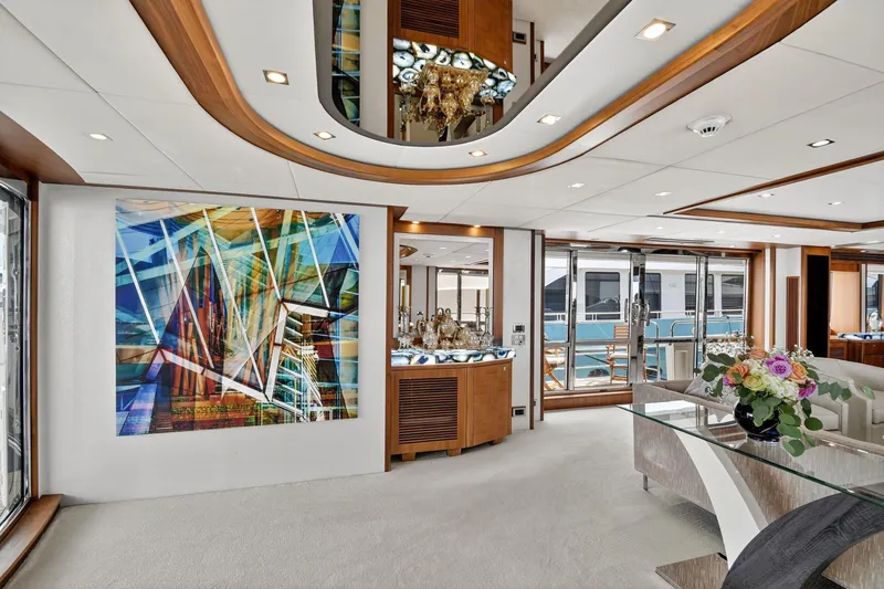 About Time Yacht Photos Pics Luxurious interior of 2010 Sunseeker 40 Metre Yacht with modern art and elegant decor.