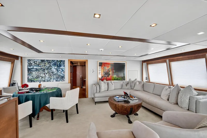 About Time Yacht Photos Pics Luxurious interior of 2010 Sunseeker 40 Metre Yacht with elegant seating and modern decor.