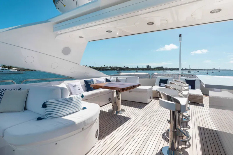About Time Yacht Photos Pics Luxurious Sunseeker 40 Metre Yacht 2010 with elegant deck seating and ocean view.