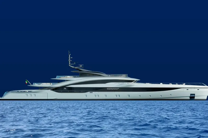  Yacht Photos Pics Luxurious 2027 ISA Gran Turismo 66 yacht on calm ocean waters.
