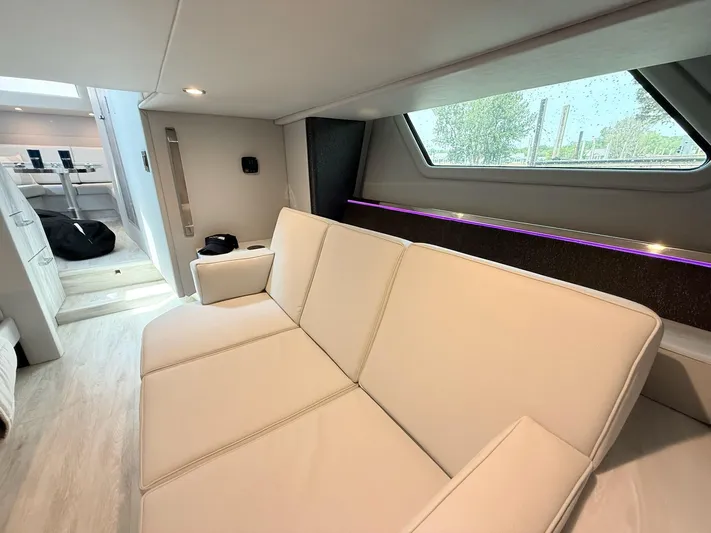  Yacht Photos Pics Luxurious interior of 2023 Formula 500 Super Sport Crossover with modern seating and ambient lighting.
