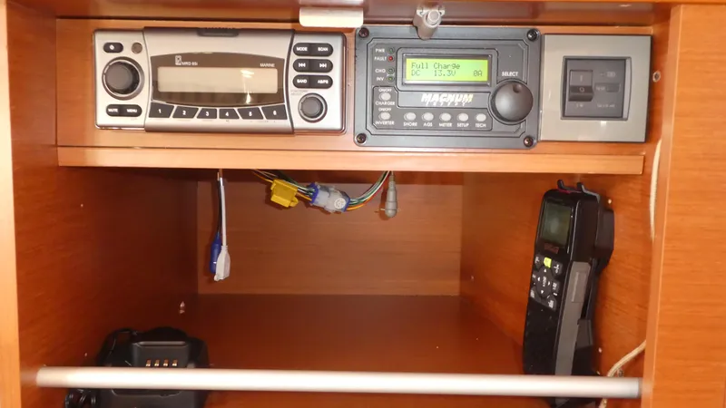  Yacht Photos Pics Control panel of a 2014 Beneteau Oceanis 41 sailboat with radio and navigation equipment.