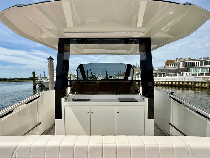  Yacht Photos Pics 2023 Astondoa 377 Coupe Outboard yacht interior with sleek design and waterfront view.