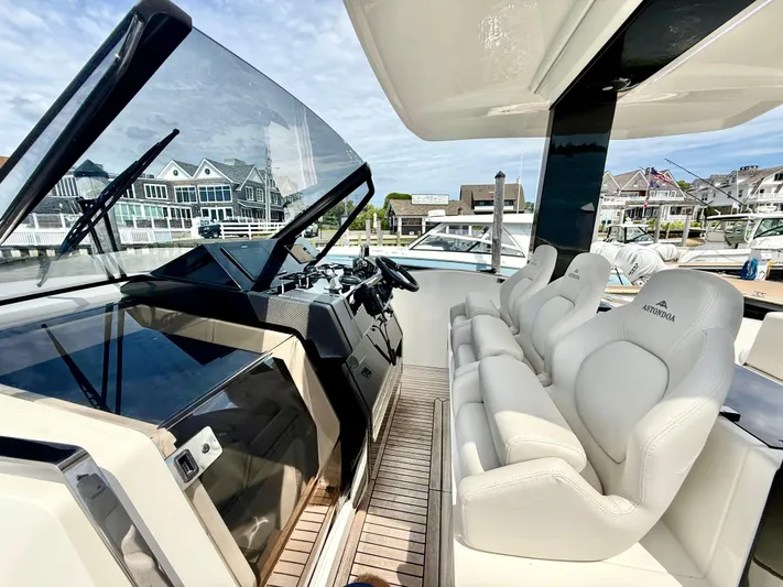  Yacht Photos Pics 2023 Astondoa 377 Coupe Outboard cockpit with luxurious seating and modern controls.