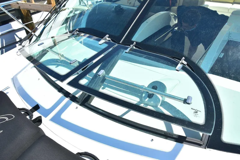 Cay IV Yacht Photos Pics 2013 Sea Ray 410 Sundancer windshield and cockpit view.