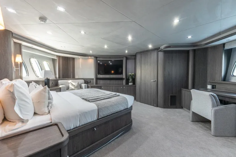 The Matrix Yacht Photos Pics Luxurious interior of 2007 Sunseeker 82 Yacht with elegant bedroom and modern amenities.