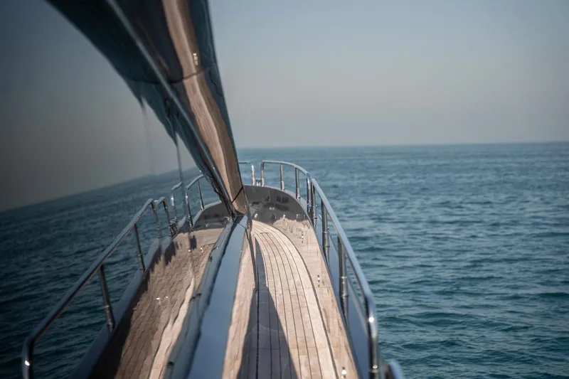 The Matrix Yacht Photos Pics 2007 Sunseeker 82 Yacht cruising on calm ocean waters.