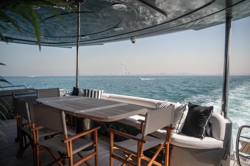 The Matrix Yacht Photos Pics Luxurious Sunseeker 82 Yacht deck with ocean view, 2007 model.