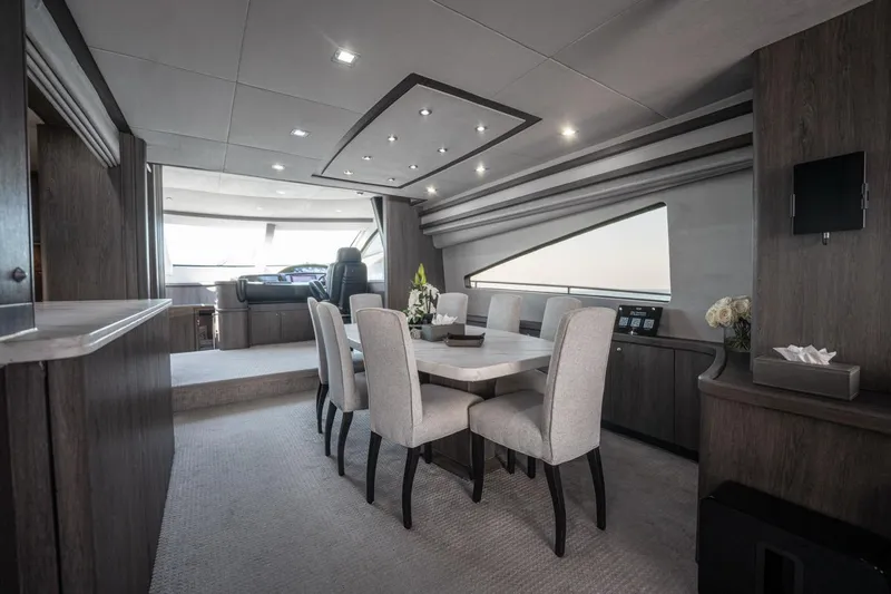The Matrix Yacht Photos Pics Luxurious interior of a 2007 Sunseeker 82 Yacht with elegant dining area.