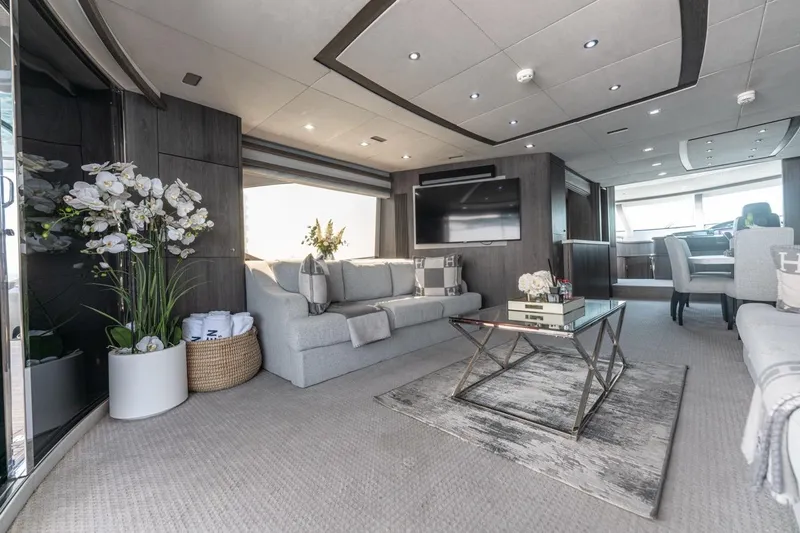 The Matrix Yacht Photos Pics Luxurious interior of 2007 Sunseeker 82 Yacht with modern decor and elegant furnishings.