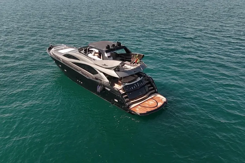 The Matrix Yacht Photos Pics Luxurious 2007 Sunseeker 82 Yacht cruising on open sea waters.