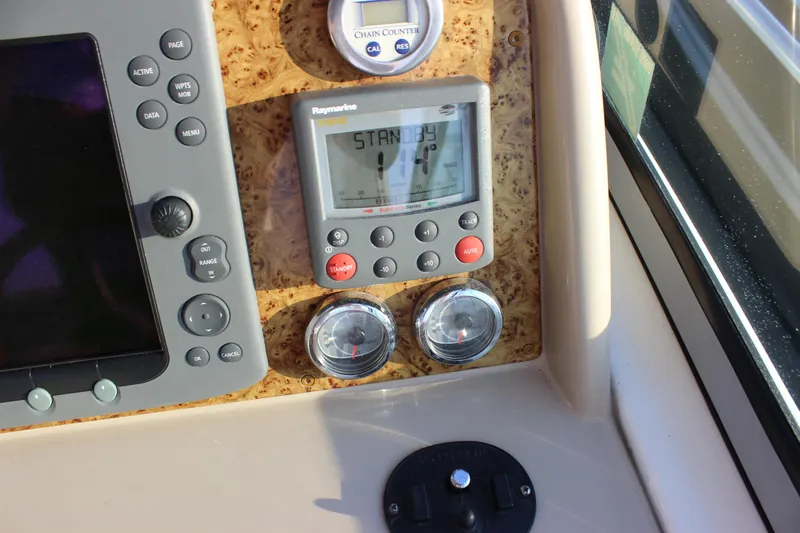  Yacht Photos Pics Control panel of a 2008 Formula 34 Cruiser boat with navigation instruments.