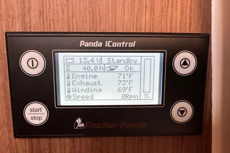 Vitamin Sea Yacht Photos Pics Panda iControl display on 2023 Beneteau Antares 11 Fly, showing engine and exhaust temperatures.