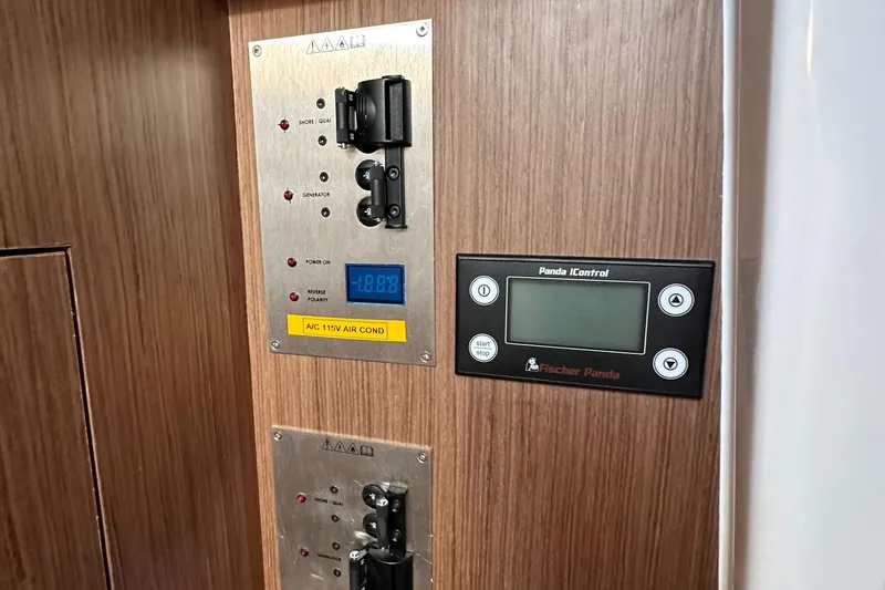 Vitamin Sea Yacht Photos Pics Control panel of 2023 Beneteau Antares 11 Fly with Fischer Panda iControl display.