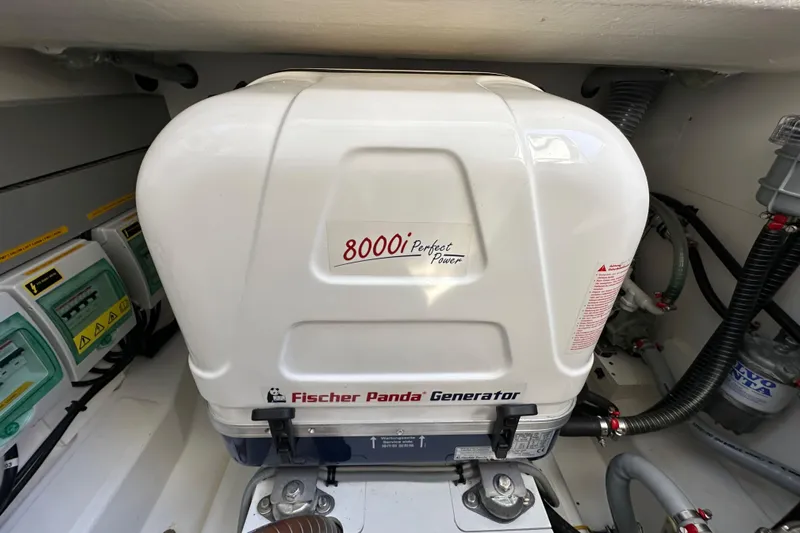 Vitamin Sea Yacht Photos Pics Fischer Panda generator in 2023 Beneteau Antares 11 Fly engine compartment.