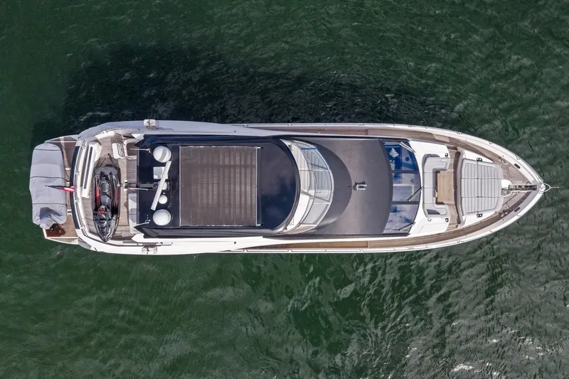 Aqua Vista Yacht Photos Pics Overhead view of 2019 Sunseeker 86 Yacht on water.