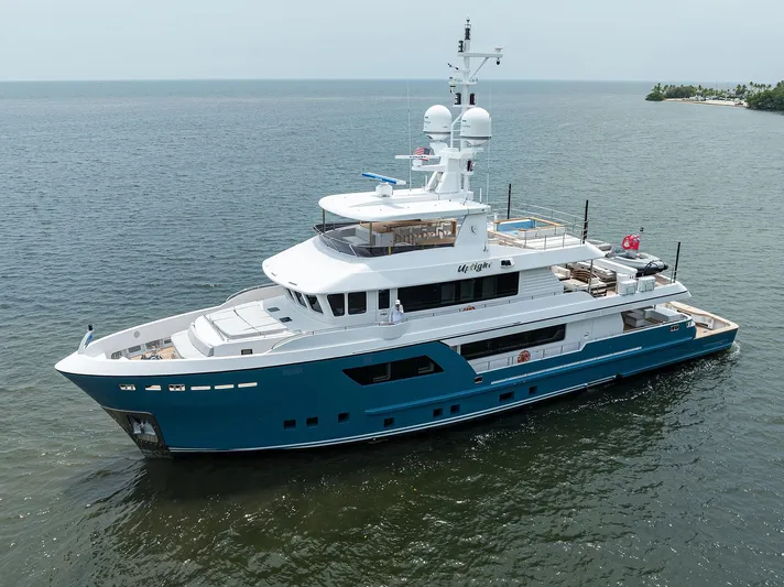 Uptight Yacht Photos Pics Luxurious 2022 Cantiere Delle Marche Darwin 106 yacht cruising on open water.