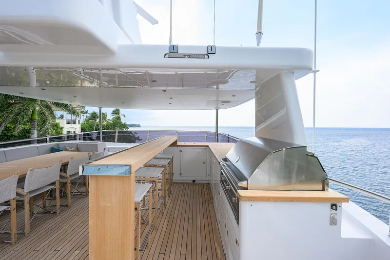 Uptight Yacht Photos Pics Luxury yacht deck with seating and grill, Cantiere Delle Marche Darwin 106, 2022 model.