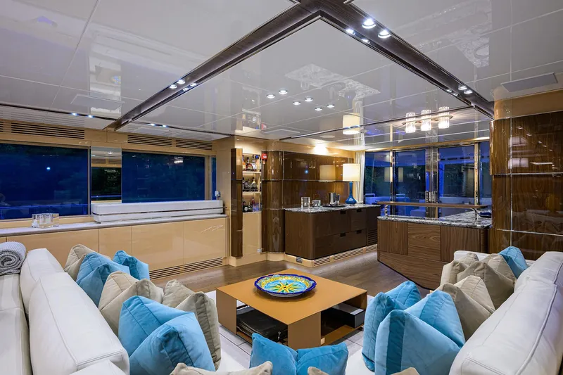 Uptight Yacht Photos Pics Luxurious interior of 2022 Cantiere Delle Marche Darwin 106 yacht with elegant seating and modern decor.