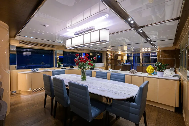 Uptight Yacht Photos Pics Luxurious dining area on 2022 Cantiere Delle Marche Darwin 106 yacht.