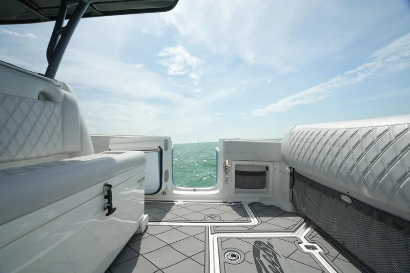 My Mermaid Yacht Photos Pics 2020 Nor-Tech 390 Sport Center Console boat interior with ocean view.
