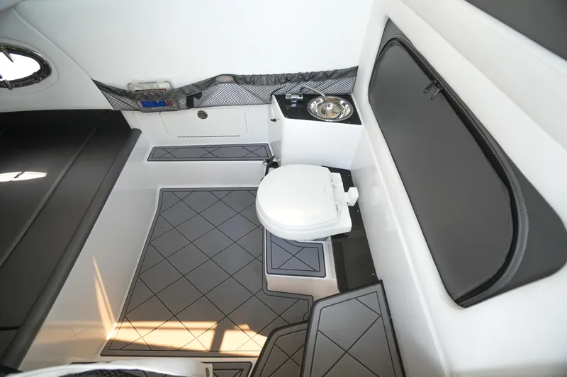 My Mermaid Yacht Photos Pics 2020 Nor-Tech 390 Sport Center Console bathroom interior with modern design and amenities.