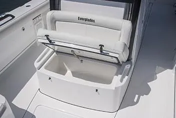  Yacht Photos Pics Manufacturer Provided Image: 2020 Everglades 273 Center Console boat with open storage compartment.
