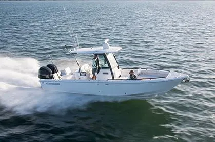  Yacht Photos Pics Manufacturer Provided Image: 2020 Everglades 273 Center Console boat cruising on open water.
