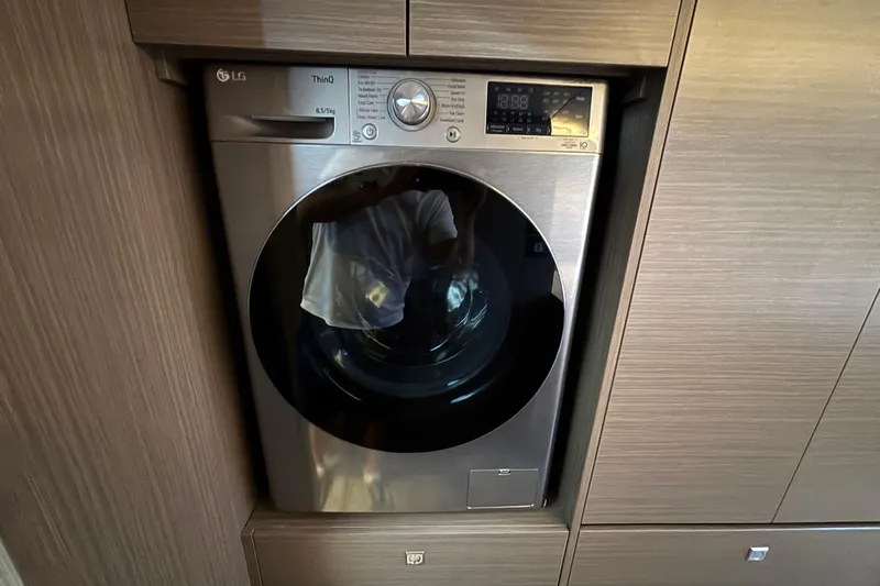 Faste Yacht Photos Pics Modern LG washing machine in Leopard 52 yacht, 2025 model, sleek design.