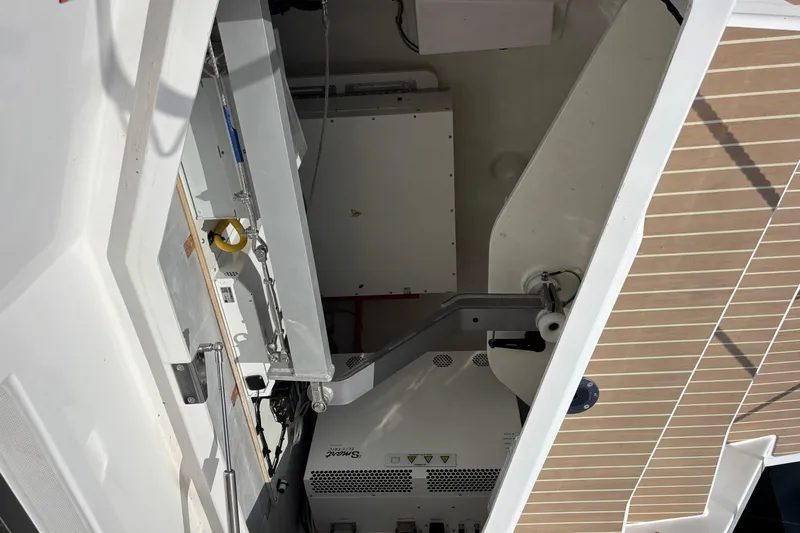 Faste Yacht Photos Pics Engine compartment of 2025 Leopard 52 yacht, showcasing mechanical components and equipment.