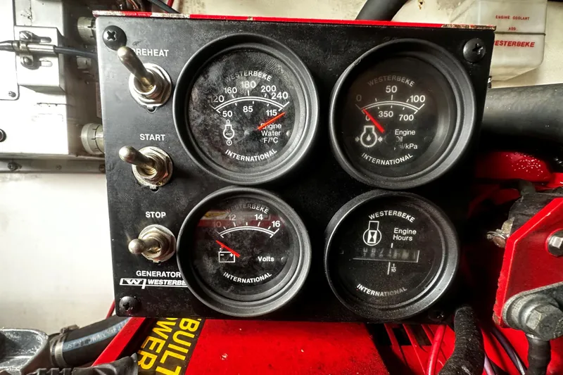 Miss Cissa Yacht Photos Pics Control panel of a 2003 Rampage 38 Express with Westerbeke generator gauges.