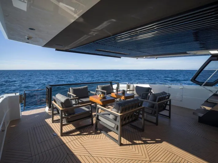 Yachting Conseil Yacht Photos Pics Luxury deck of 2025 Astondoa AX8 yacht with ocean view and elegant seating.
