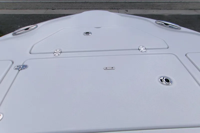  Yacht Photos Pics 2026 Blackfin 262 HB boat deck with storage compartments and stainless steel fittings.