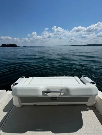 Princess Maya Yacht Photos Pics 2024 Regal 36 Grande Coupe on serene lake with clear skies.