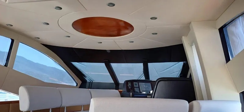  Yacht Photos Pics Interior of 2006 Sunseeker Manhattan 60 yacht, featuring modern seating and panoramic windows.