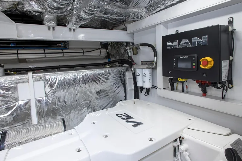  Yacht Photos Pics Engine room of 2022 Princess S66 yacht with MAN control system and insulation.