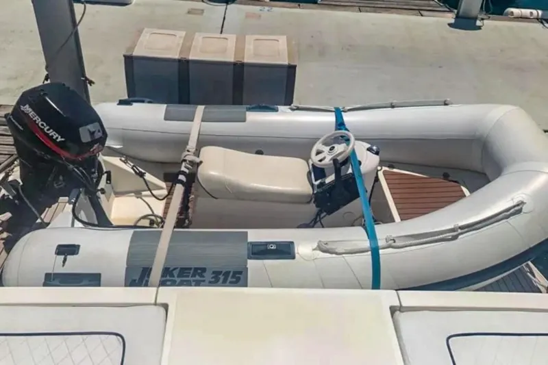  Yacht Photos Pics Inflatable boat with Mercury engine on Cantieri di Sarnico 45, 2001 model.