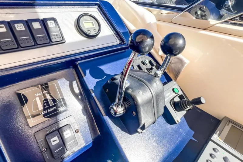  Yacht Photos Pics Control panel of a 2001 Cantieri di Sarnico 45 yacht with throttle levers.